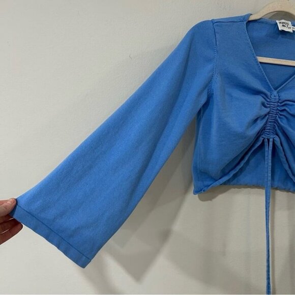 Princess Polly Ada Drawstring Top Blue Ruched Bell Sleeve Blouse Size Medium - Picture 4 of 7